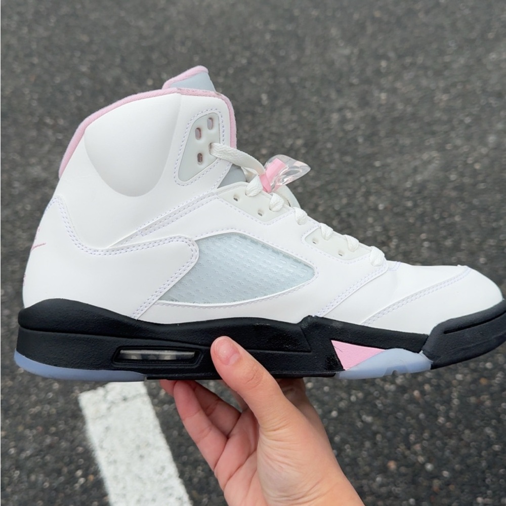 Jordan 1s - Women's White and Pink High-Top Sneakers with Black Sole